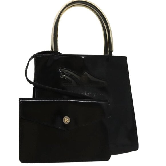 Salvatore Ferragamo Hand Bag Enamel Black Auth 107226 - Picture 1 of 16